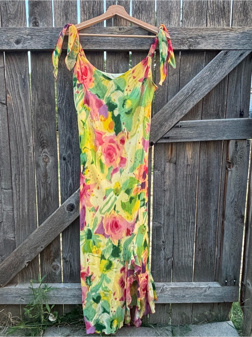 Floral Tie-Shoulder One-Piece Dress in Yellow